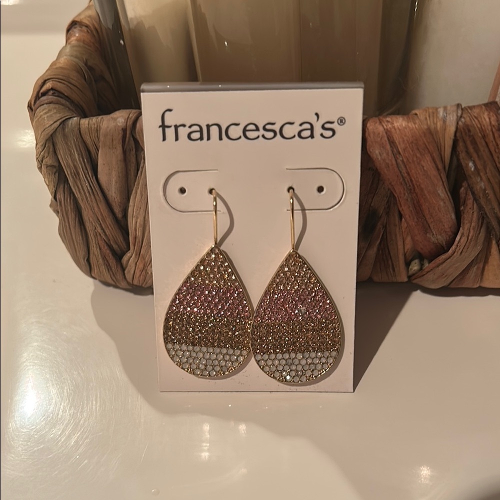 Francesca's Collections Gold and Pink Teardrop Earrings